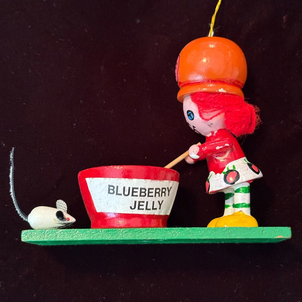 Kitschy Wooden Vintage Ornament Girl Stirring Bowl